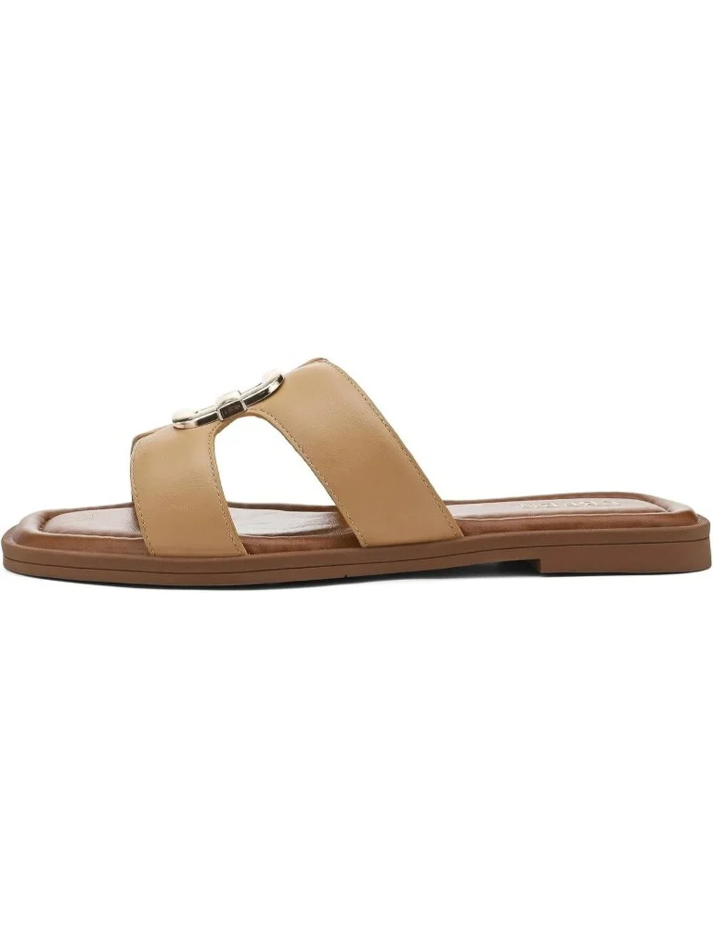 Women's Khaki Square Toe Flat Sandals Slides Dressy Comfortable for Beach